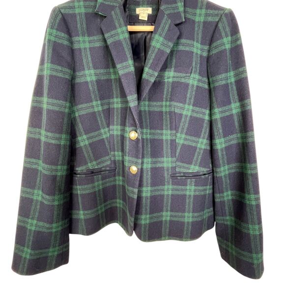 J. Crew Black Watch Plaid Schoolboy Blazer Blue Green Sz 12 Wool Blend - Picture 5 of 15